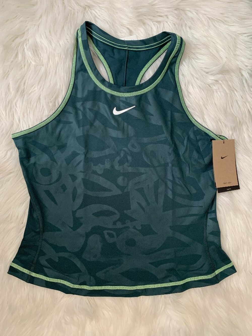 NIKE COURT Slam Dri-Fit Tennis Tank Top in Green Abstract Sz LARGE